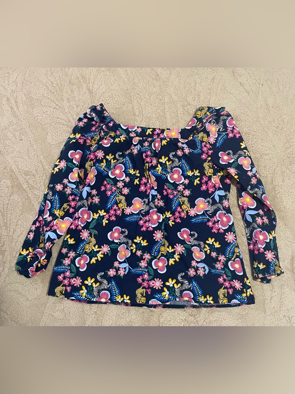 crown & ivy Navy Floral Off-Shoulder Tunic with Pink & Yellow Blooms